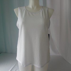 Tank Top 1X Bebe Sport White Mesh Black Stripe HiLo Tee Retro 80's T-Shirt Plus